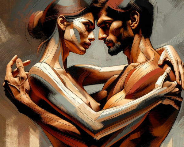 Abstract Embrace of a Couple in Earthy Tones