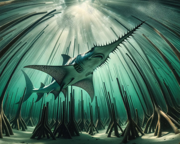 Underwater Scene Featuring a Majestic Sawfish