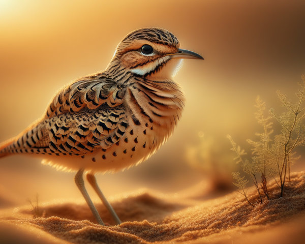 Intricately Patterned Bird in Golden Light on Sand