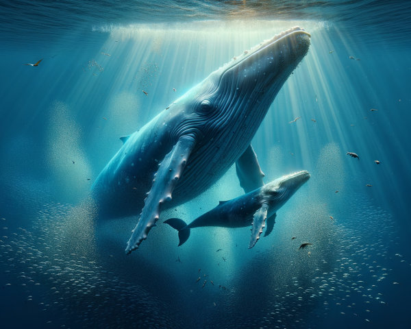 Humpback Whales Swimming in Crystal-Clear Ocean Waters