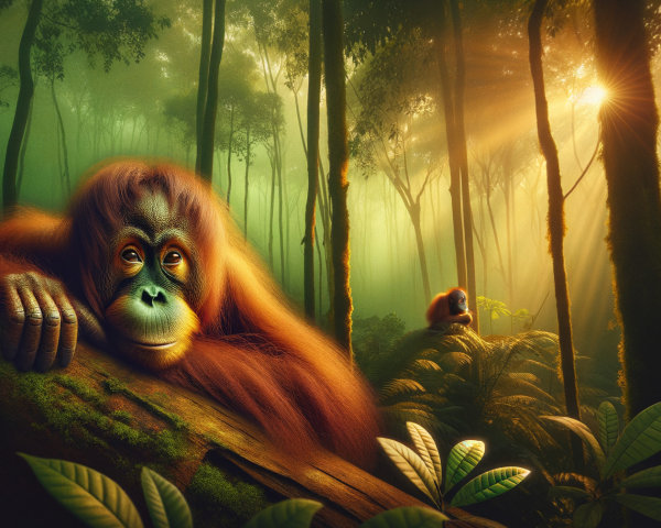 Orangutans in a Vibrant Rainforest Setting