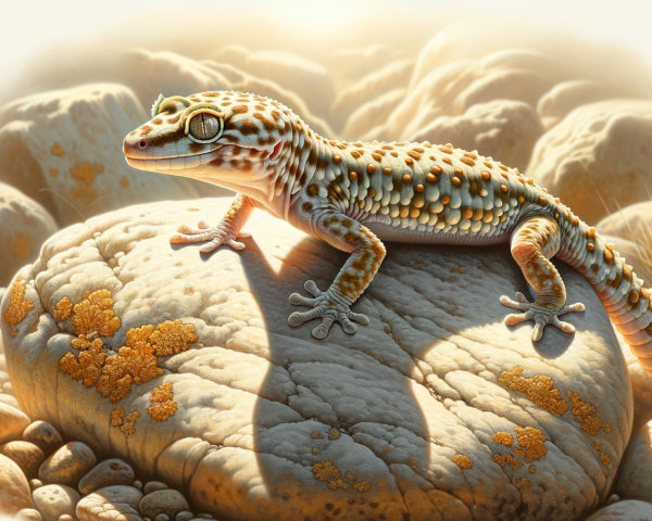 Colorful lizard on a sunlit rock with vibrant patterns