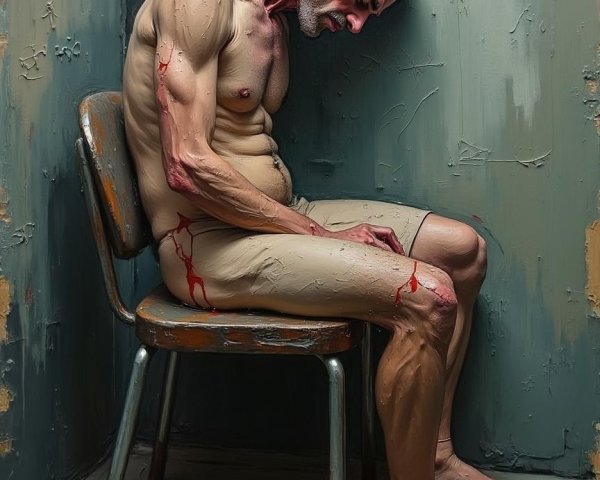 Muscular Nude Male Figure in Slumped Posture