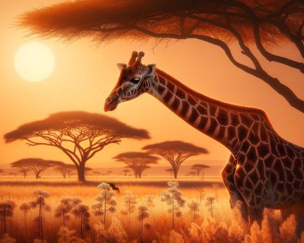 Serene African Landscape with Giraffe at Sunset
