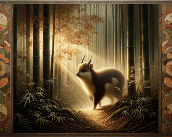 Whimsical Creature in Serene Bamboo Forest Setting