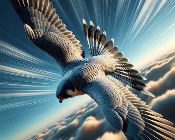 Majestic falcon soaring in a vibrant sky with clouds