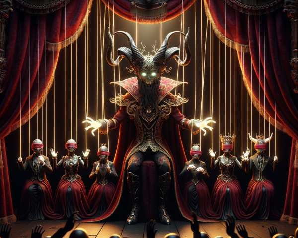 Majestic Figure with Antlers on Throne in Theater
