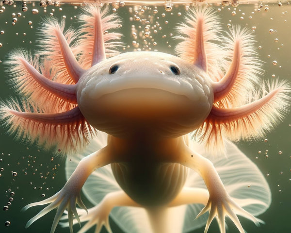 Axolotl in Serene Aquatic Environment with Bubbles