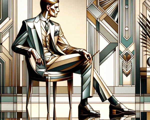 Stylized Man in Tailored Suit with Art Deco Background
