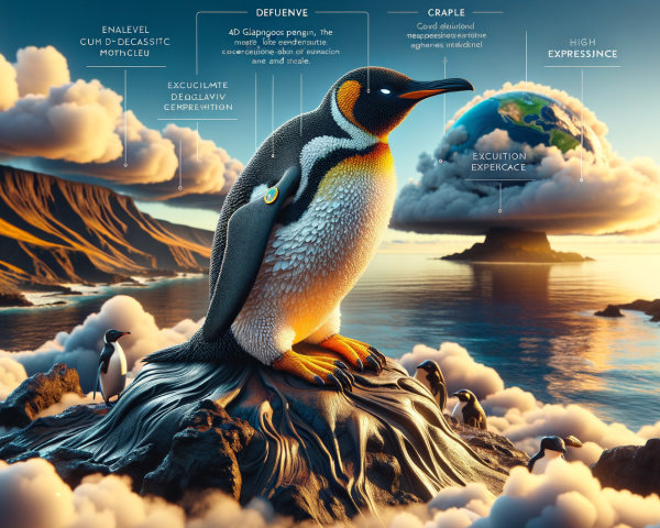 Surreal Landscape with Penguin and Emerging Globe