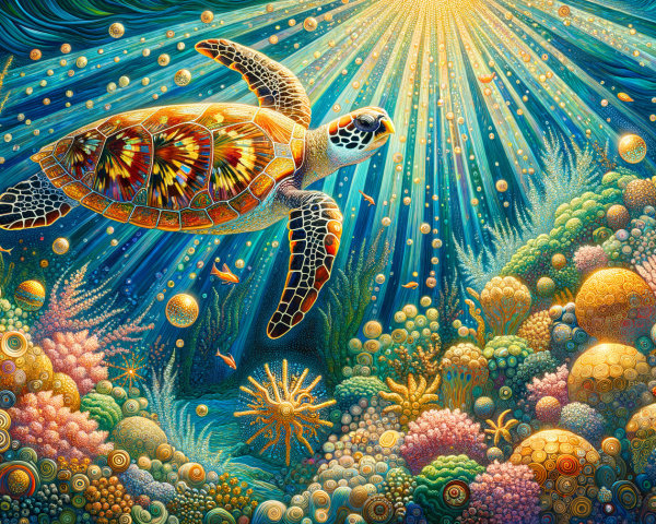 Vibrant Underwater Scene with Sea Turtle and Coral Reefs