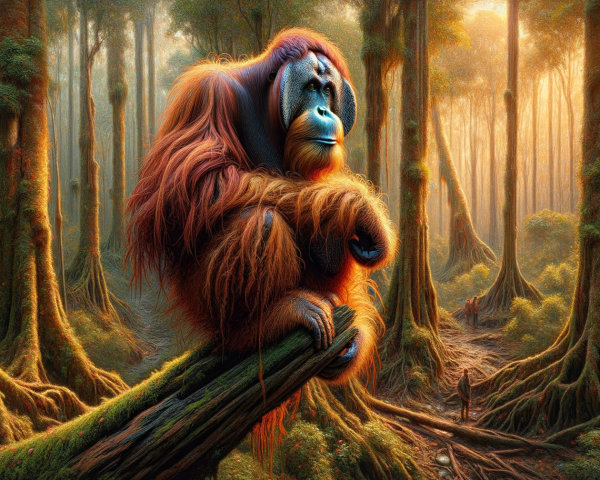 Orangutan in a Lush Rainforest Habitat Scene
