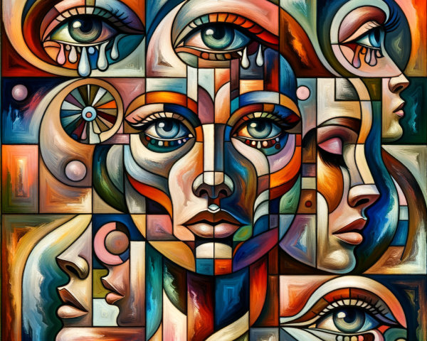 Vibrant Collage of Abstract Faces and Emotions