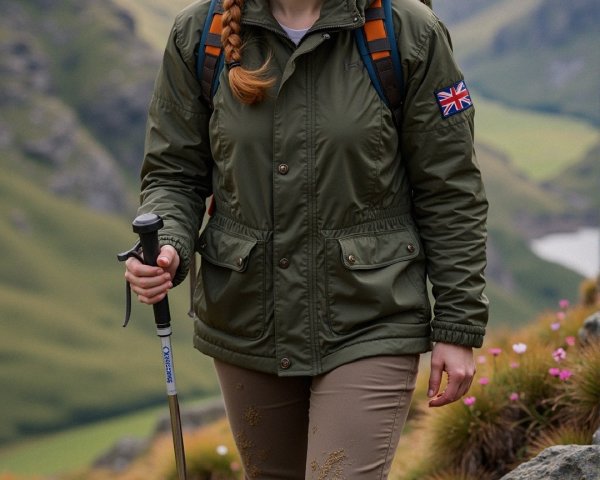 Young Woman Hiking on Mountain Trail with Greenery