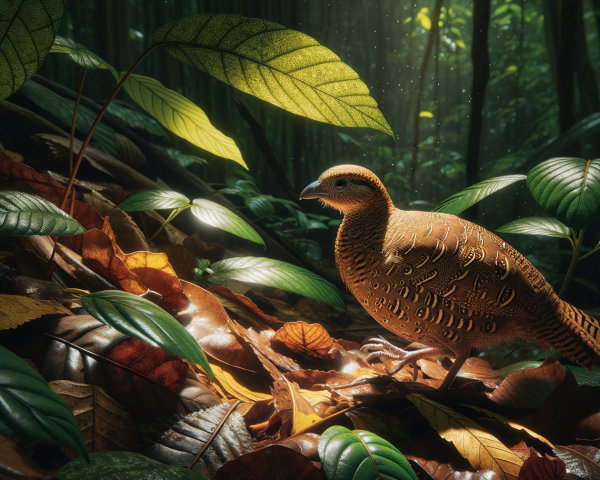 Detailed bird in a lush forest with vibrant greenery
