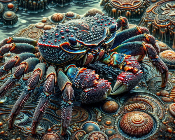Colorful Crab on Textured Underwater Landscape