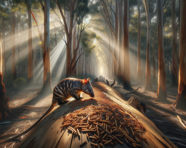 Bandicoot Foraging in a Sunlit Forest Setting