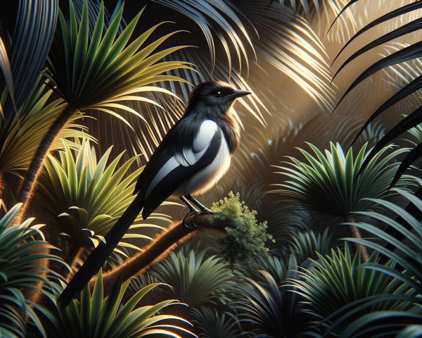 Solitary Bird on Branch in Tropical Lush Setting