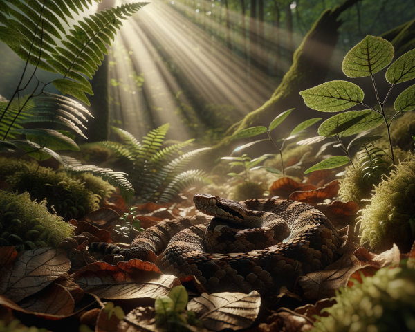 Close-Up of a Coiled Rattlesnake in Forest Setting