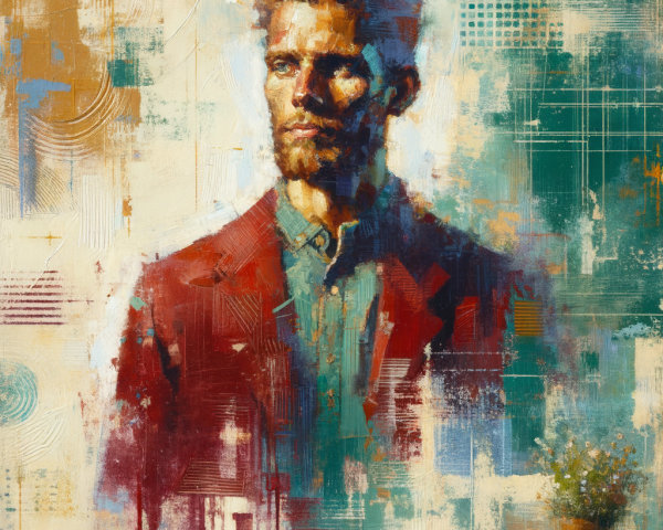 Portrait of a man in red blazer with abstract background