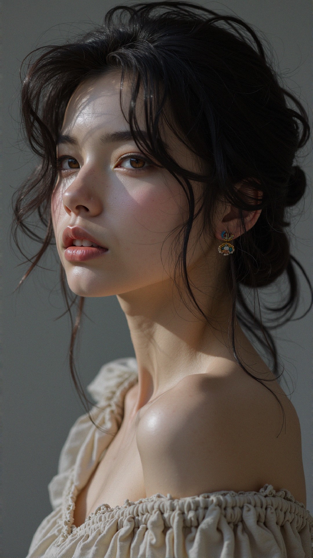 Close-Up Portrait of a Woman with Tousled Hair
