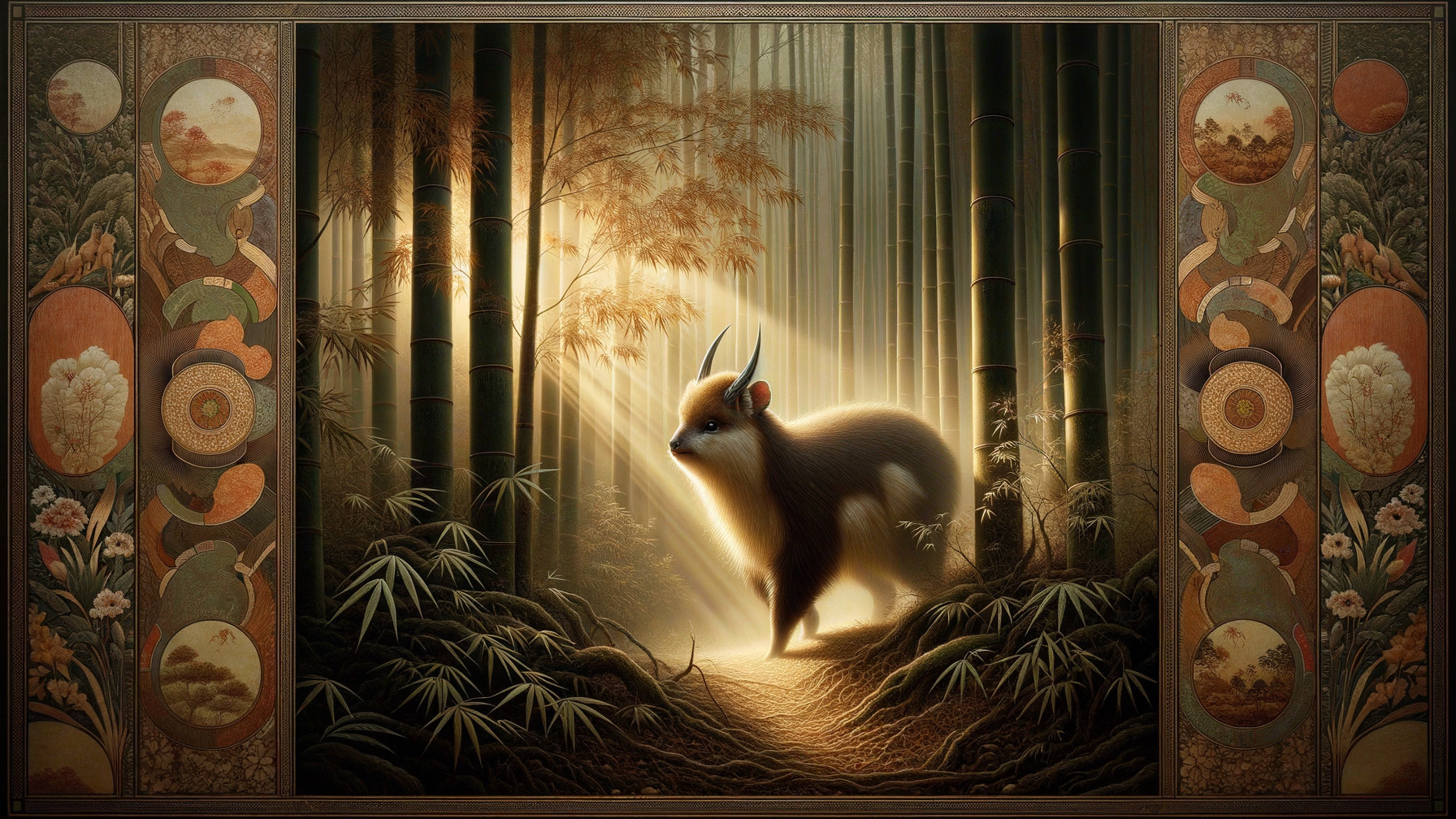Whimsical Creature in Serene Bamboo Forest Setting