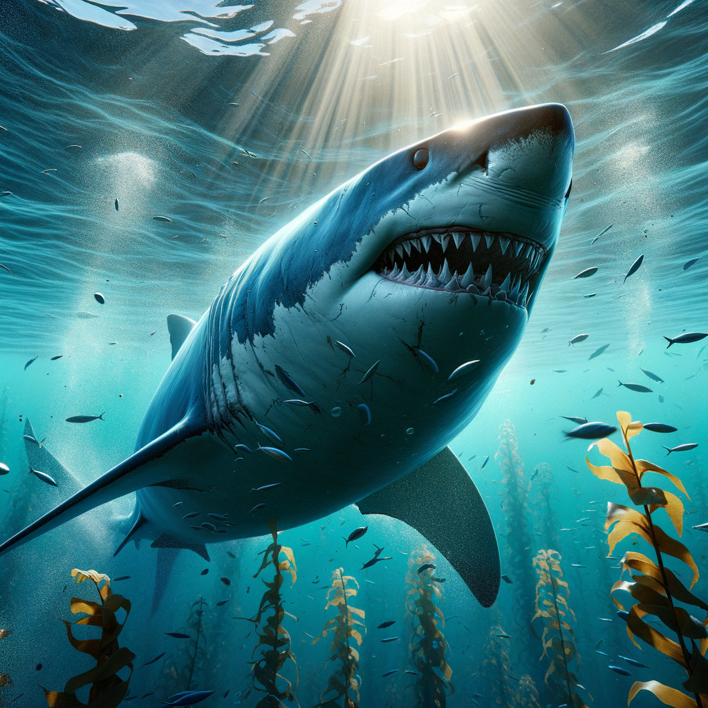 Great White Shark in Vibrant Underwater Scene