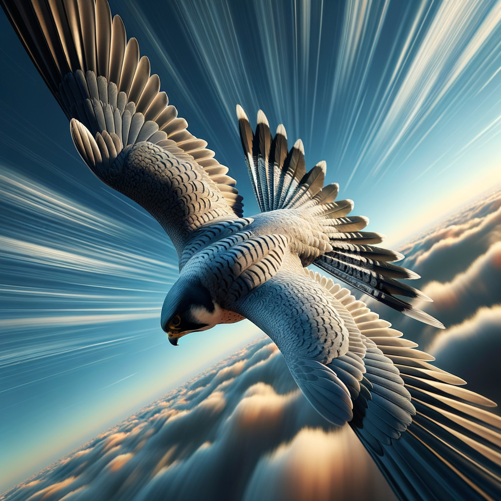 Majestic falcon soaring in a vibrant sky with clouds