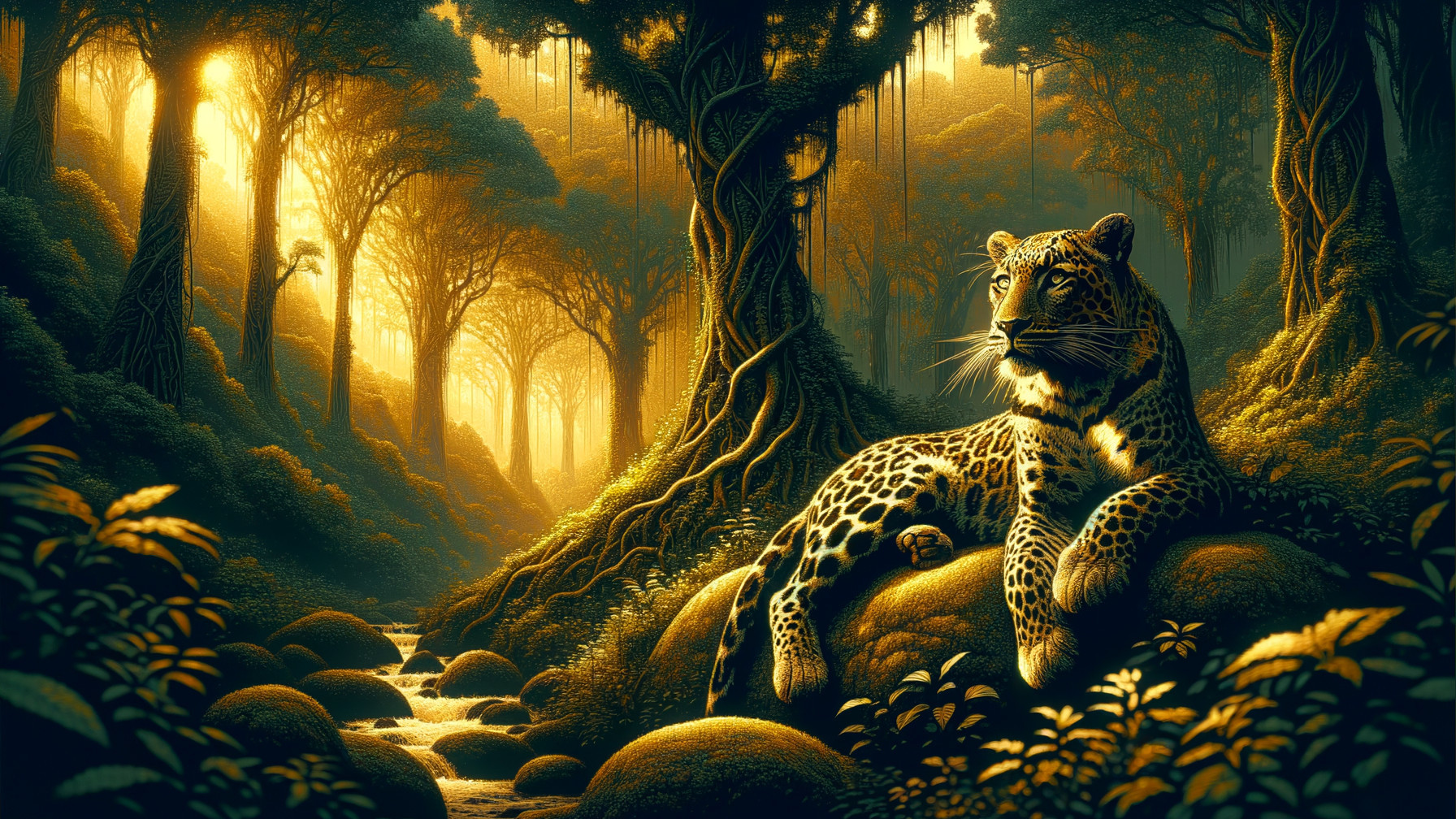 Leopard Resting in a Lush Jungle Setting