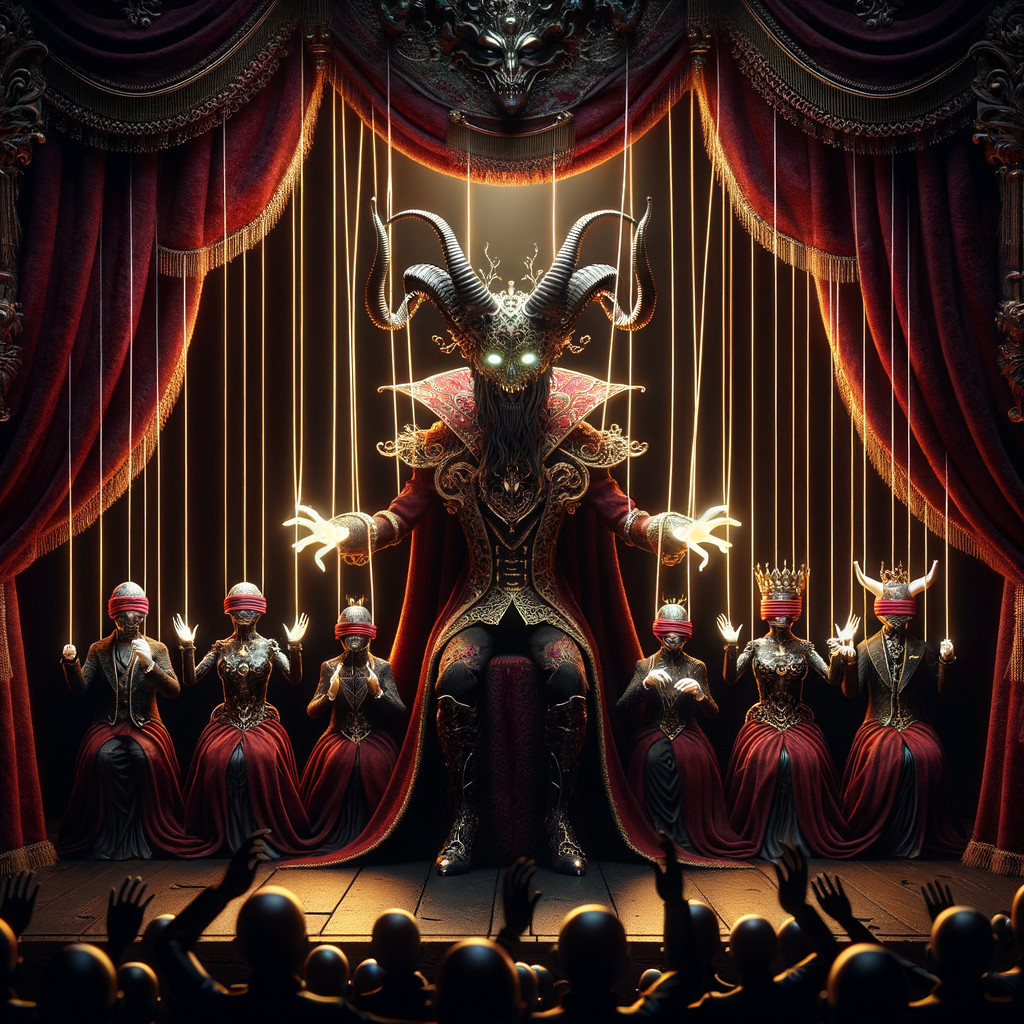 Majestic Figure with Antlers on Throne in Theater
