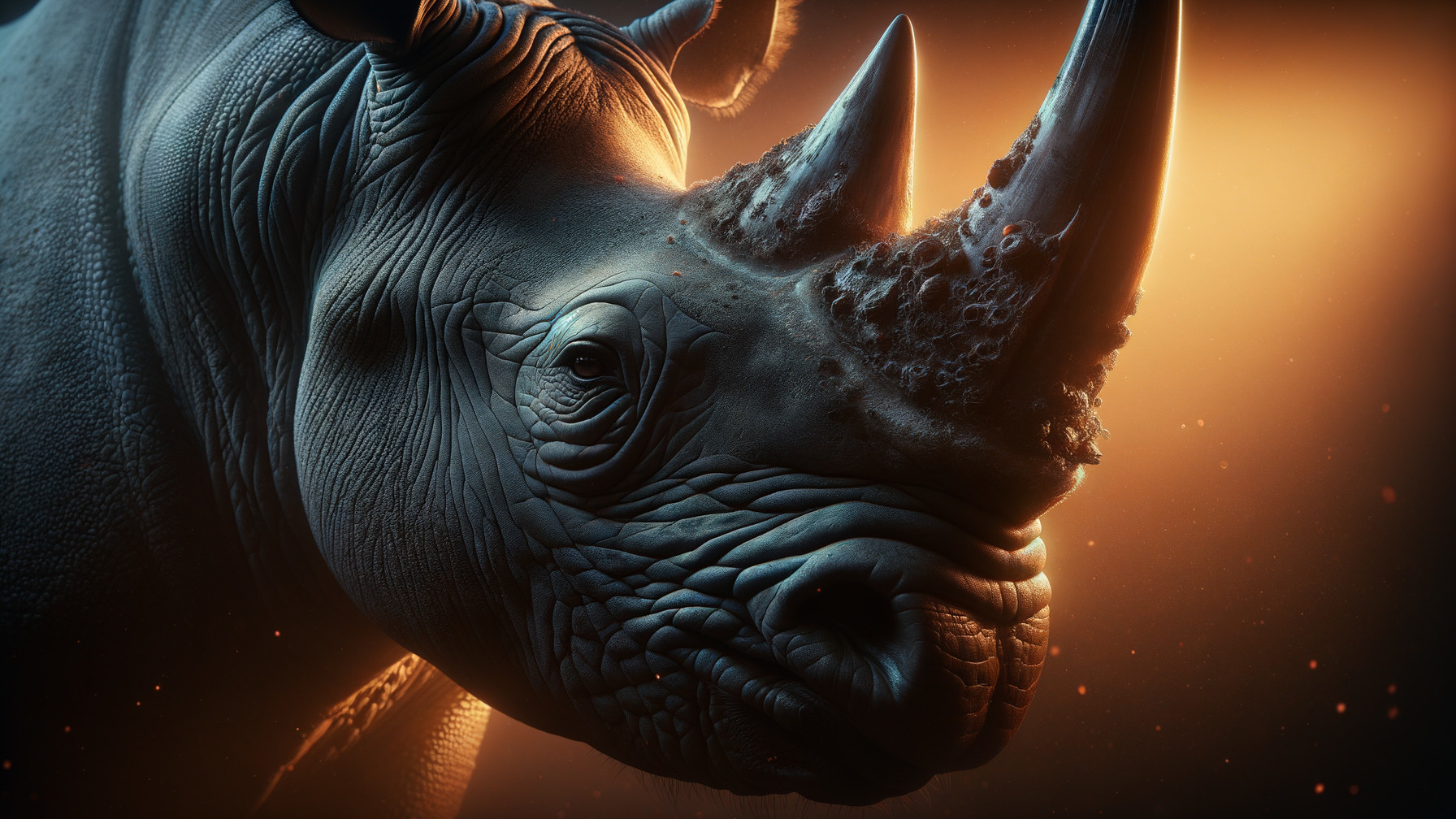 Close-Up of Rhinoceros Skin and Horn Details