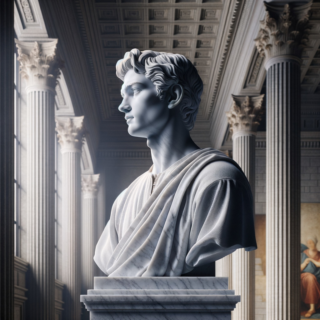 Classic Marble Bust of Young Man in Grand Setting