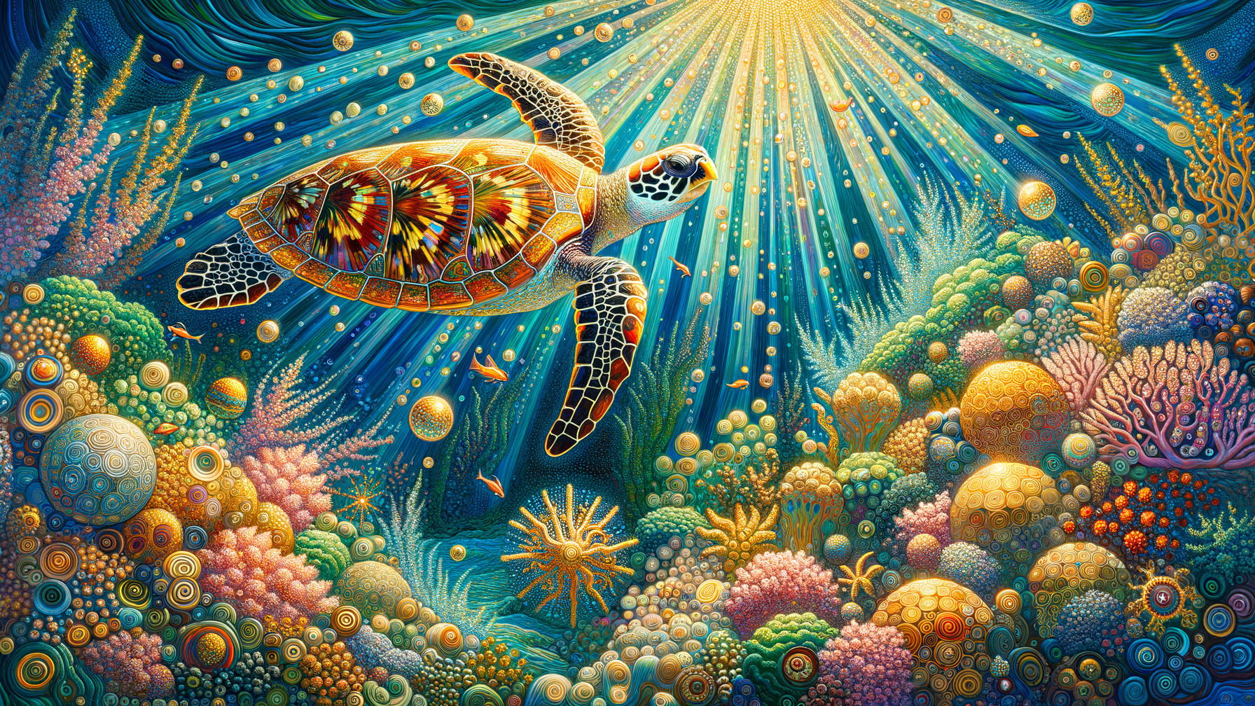 Vibrant Underwater Scene with Sea Turtle and Coral Reefs