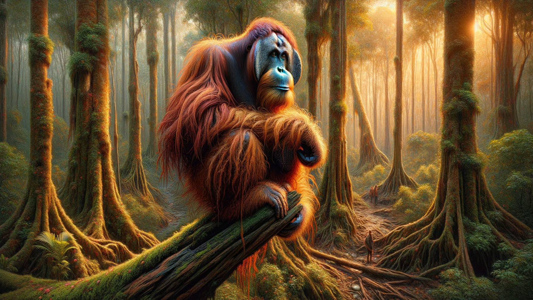 Orangutan in a Lush Rainforest Habitat Scene