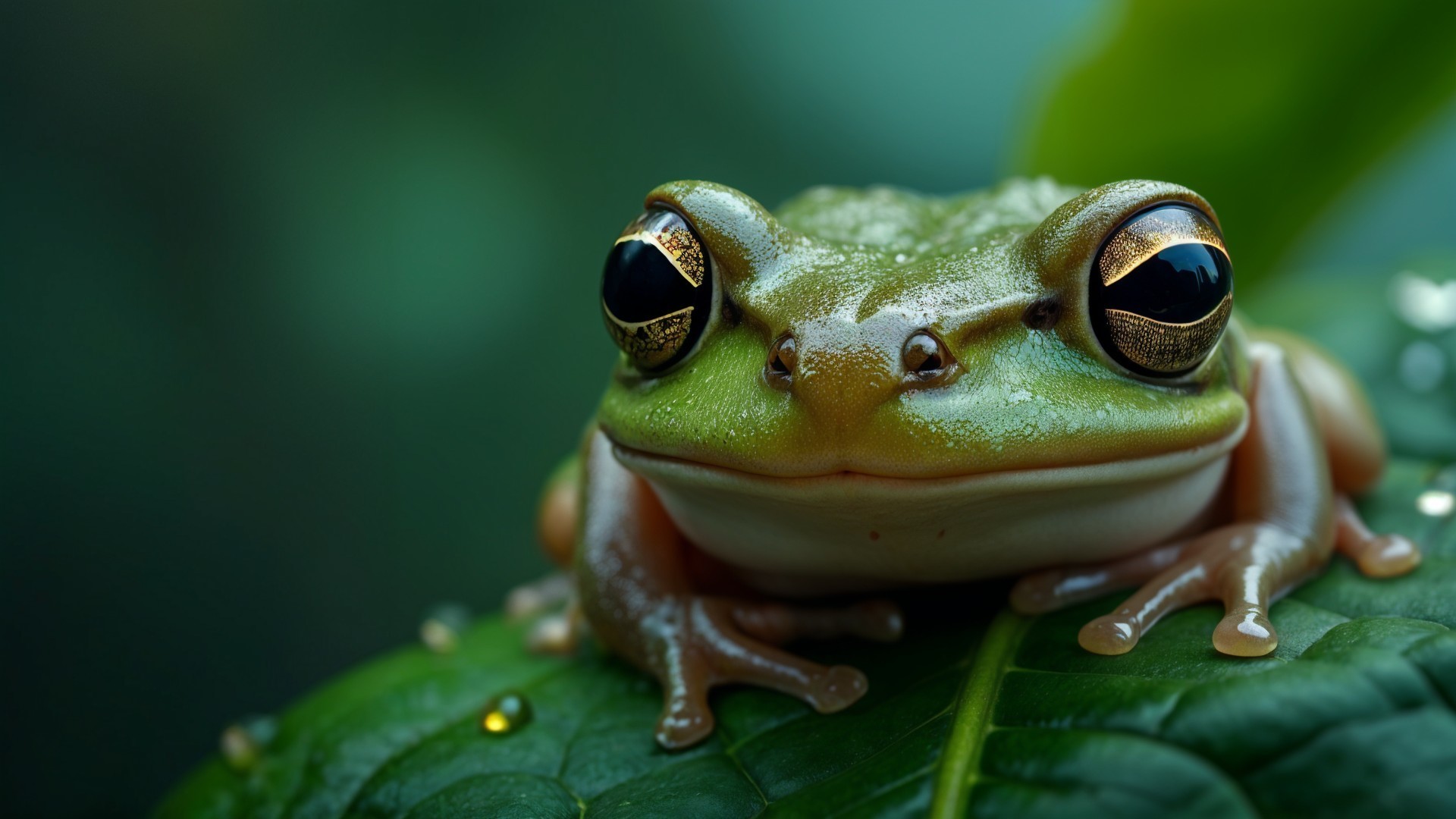 Close-up of a vibrant green tree frog on a leaf