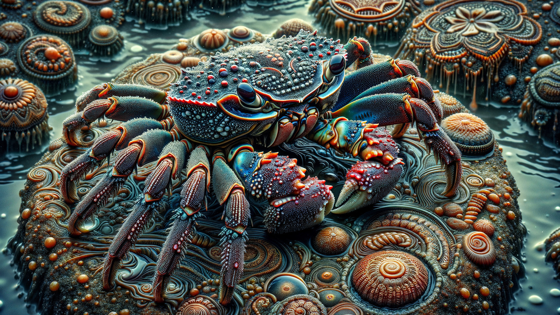 Colorful Crab on Textured Underwater Landscape