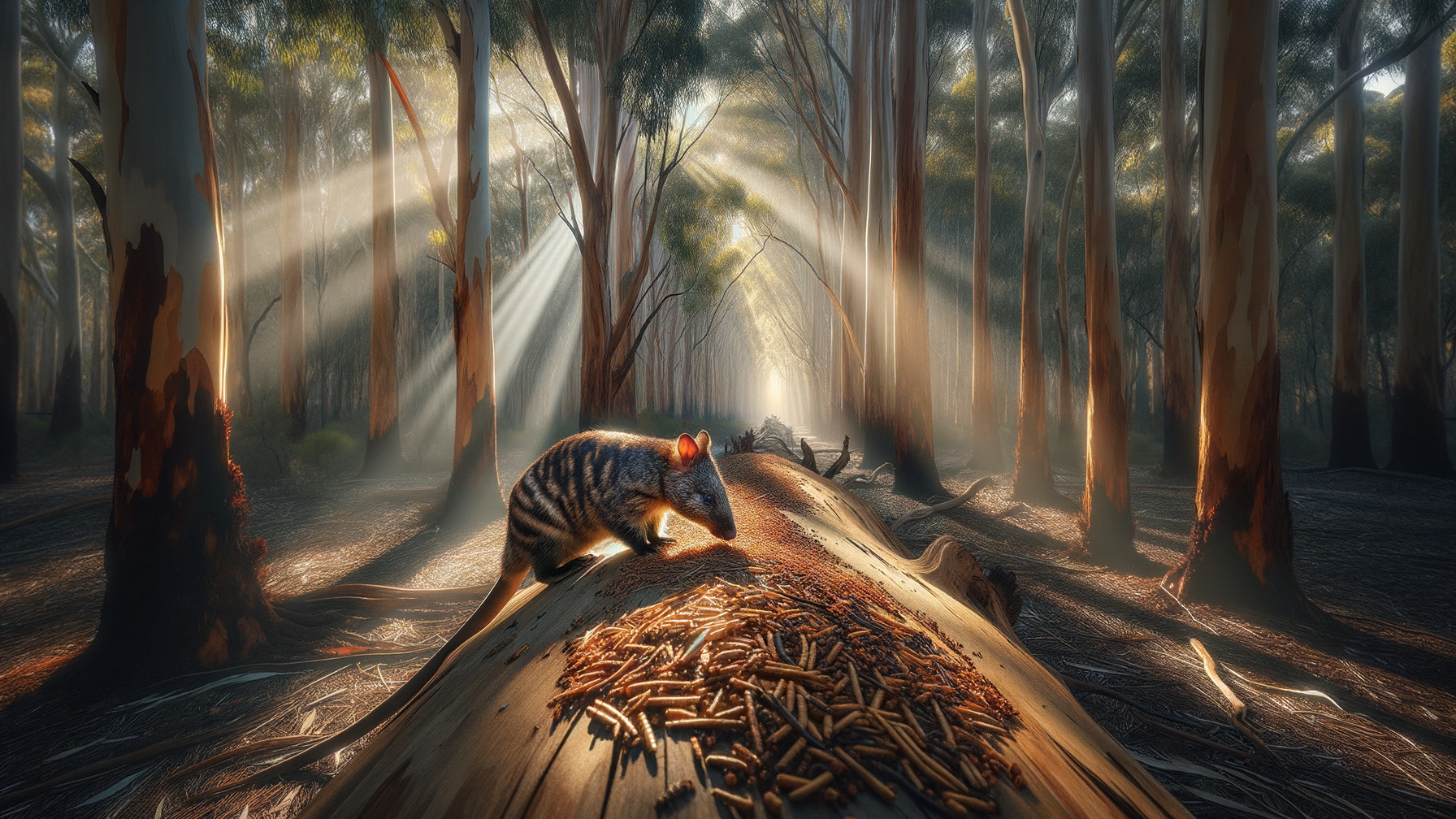 Bandicoot Foraging in a Sunlit Forest Setting