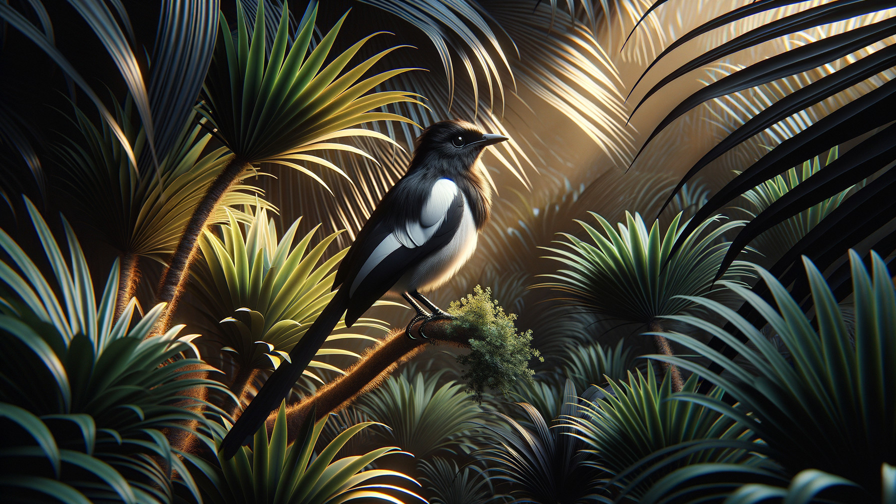 Solitary Bird on Branch in Tropical Lush Setting