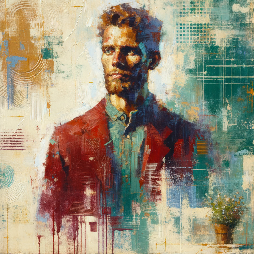 Portrait of a man in red blazer with abstract background