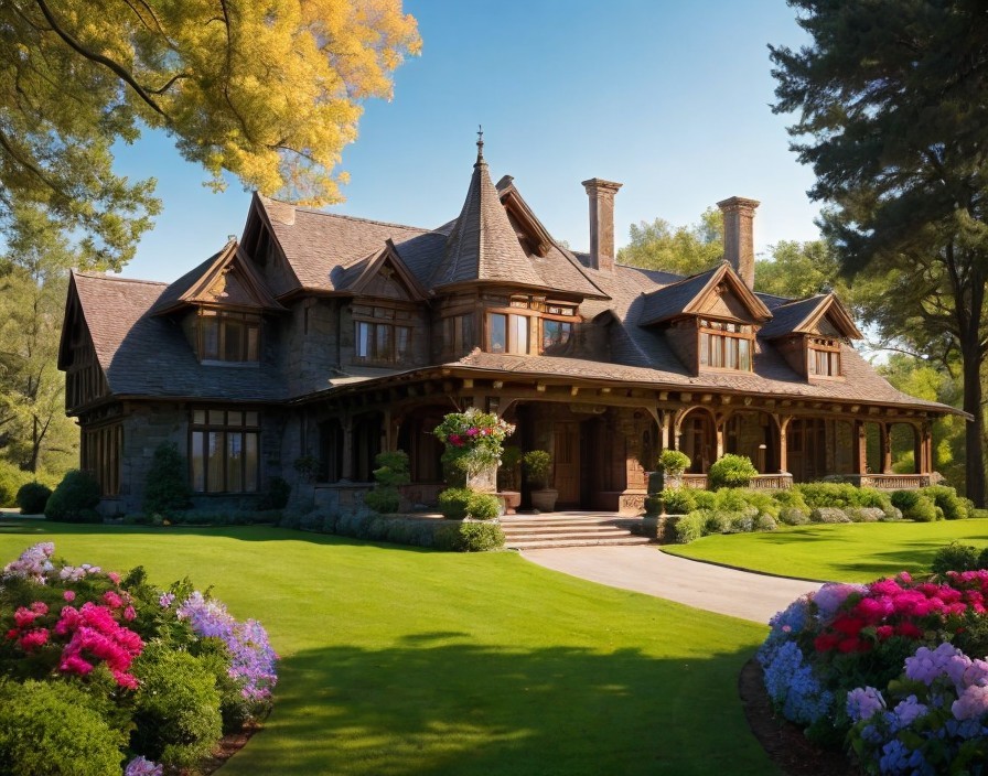 Tudor-Style House with Landscaped Garden and Pathway