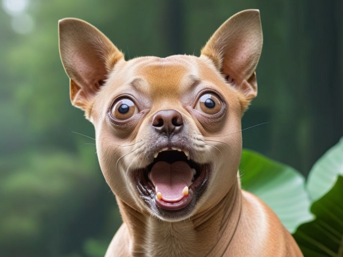Close-up of an expressive light brown dog in nature