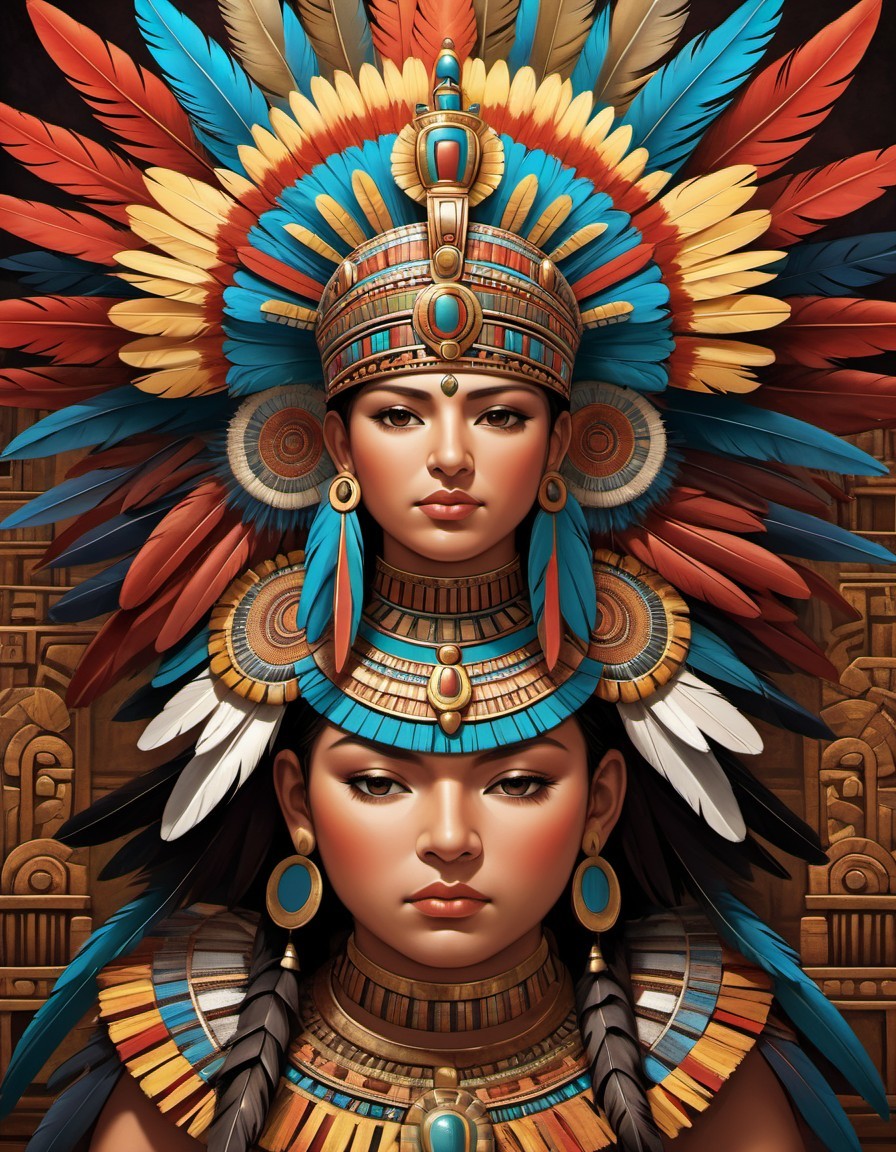 Ornate Native American Headdresses with Vibrant Feathers