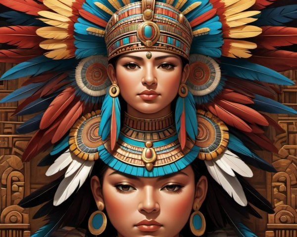 Ornate Native American Headdresses with Vibrant Feathers