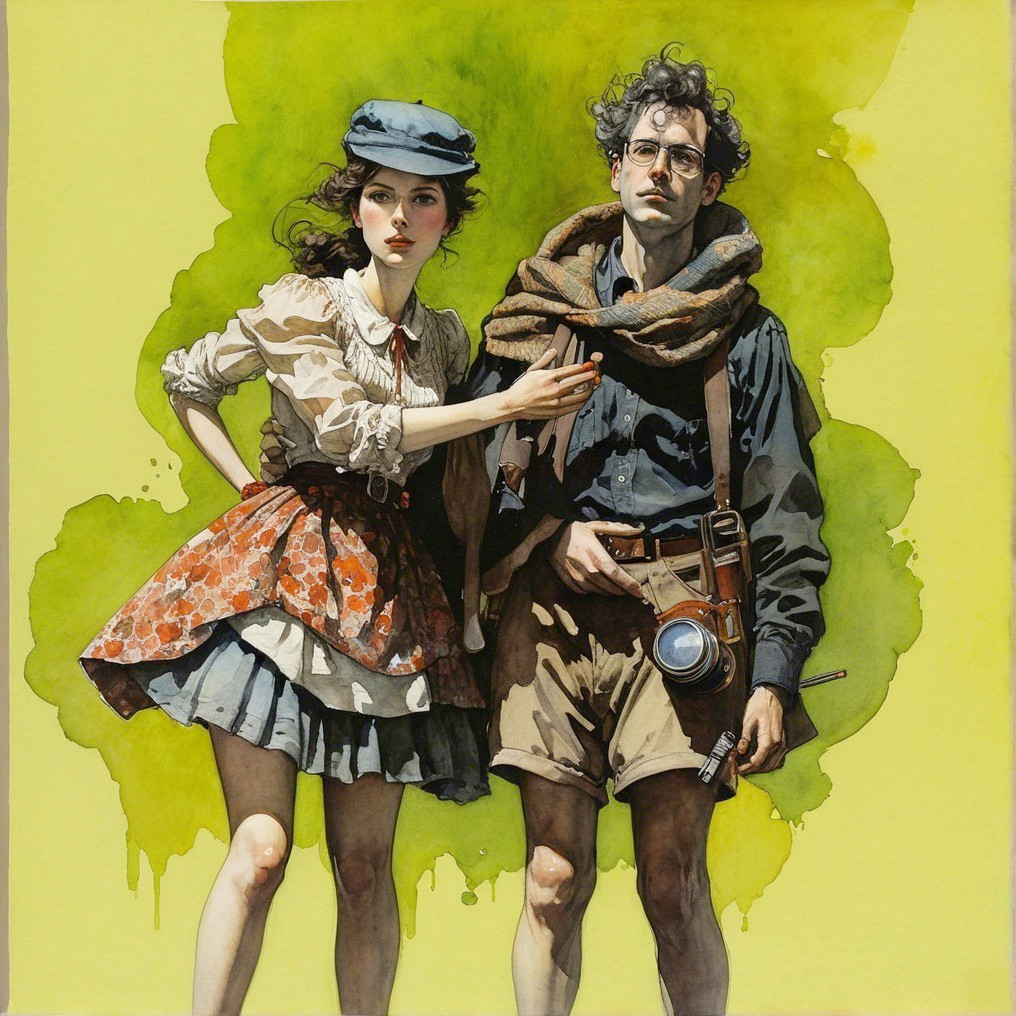 Vintage Fashion Scene with Confident Young Woman and Man