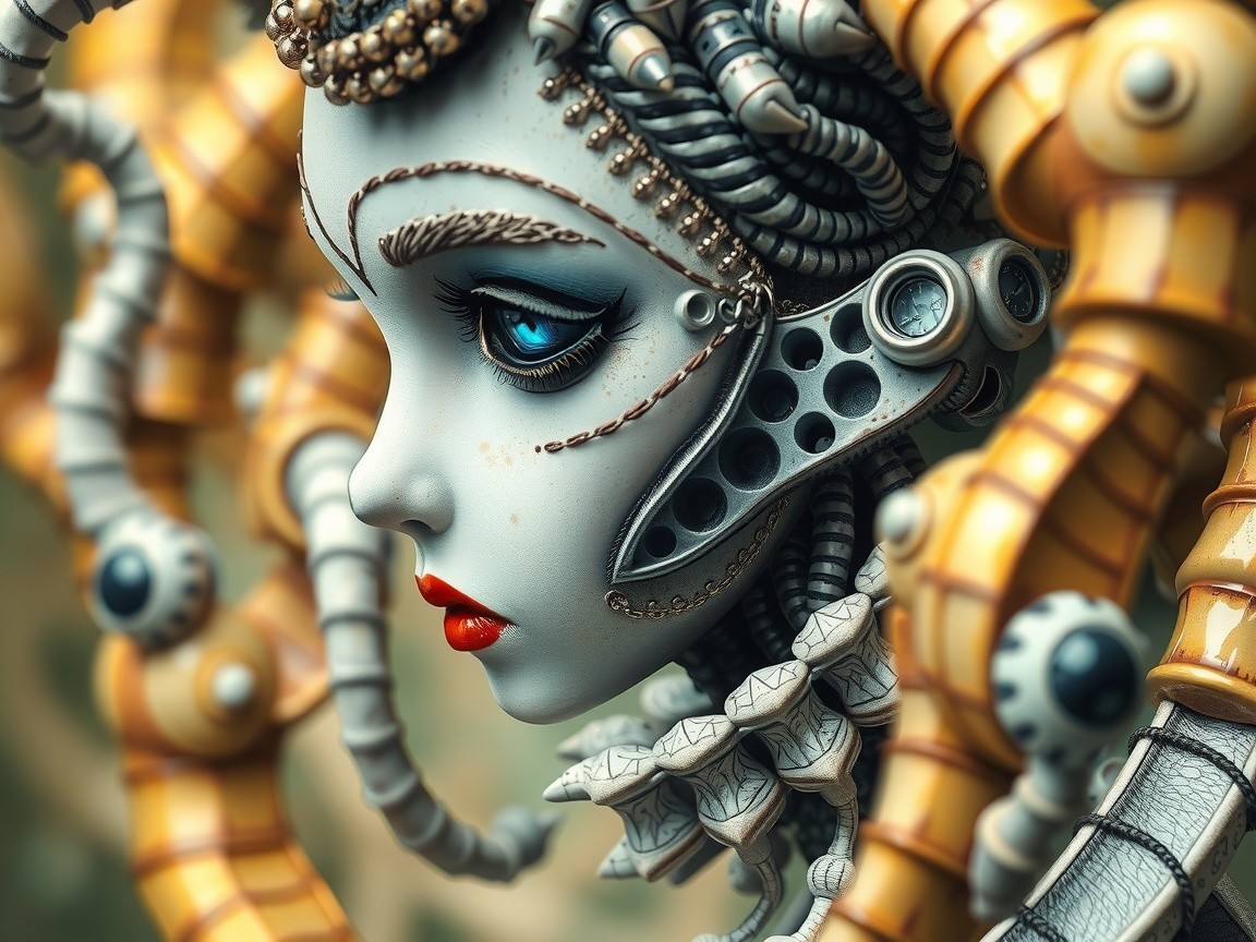 Futuristic figure with robotic details and elegant design