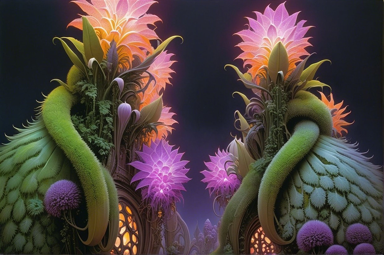 Vibrant Fantastical Landscape with Luminescent Flora