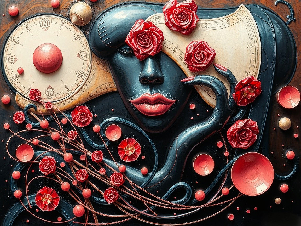 Surreal Fantasy Art with Roses and Clock Elements