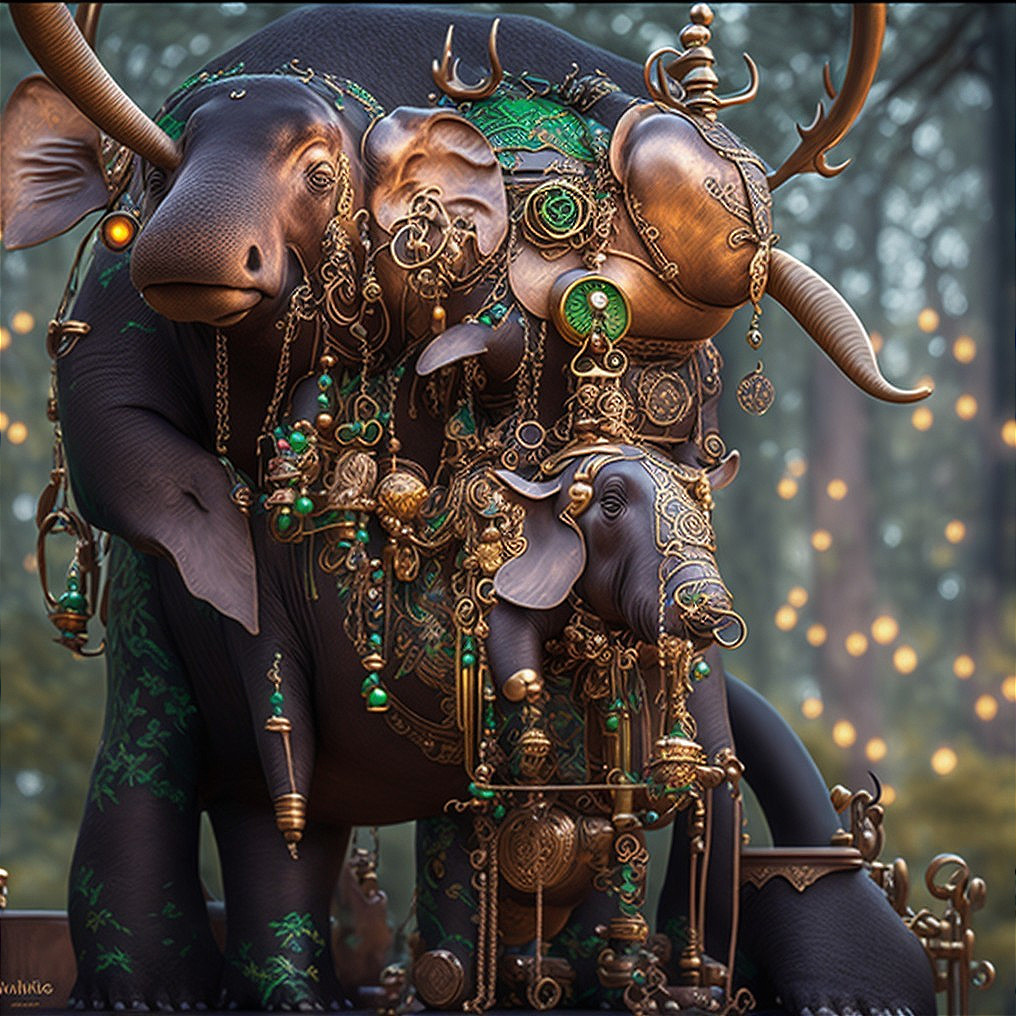 Majestic Elephant in an Ethereal Forest Setting