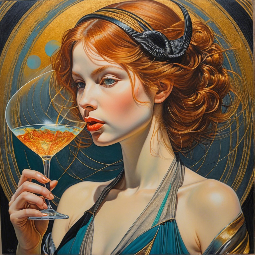 Portrait of a Woman with Red Hair and Martini Glass