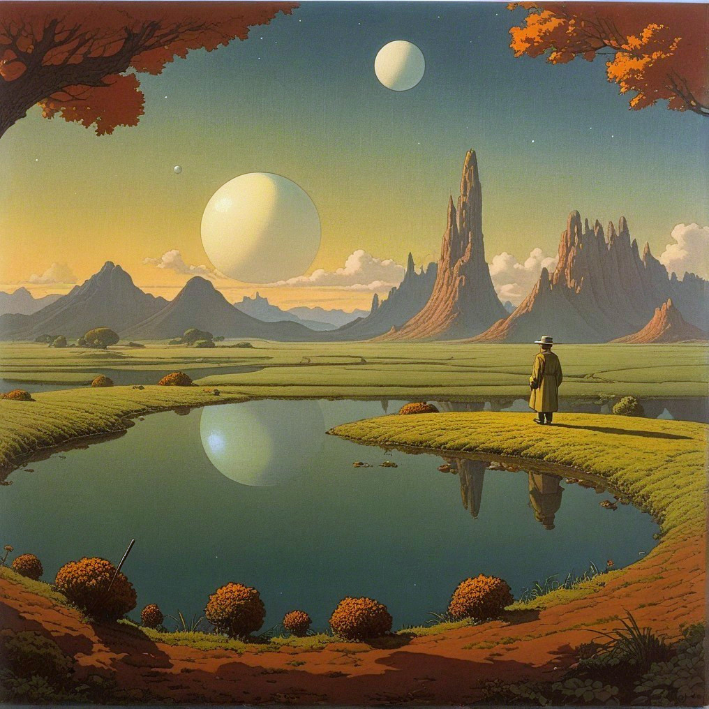 Serene Landscape with Pond and Majestic Rock Formations